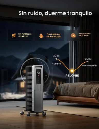 Miniatura 4 de PELONIS Radiador lleno de aceite, calentador de espacio eléctrico para uso en interiores en habitaciones grandes con termostato y control remoto, 3