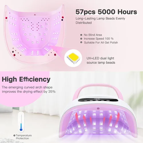 Miniatura 4 de Lámpara de uñas LED UV, luz UV profesional para uñas de gel con sensor automático y 4 ajustes de temporizador, base magnética, pantalla táctil LCD
