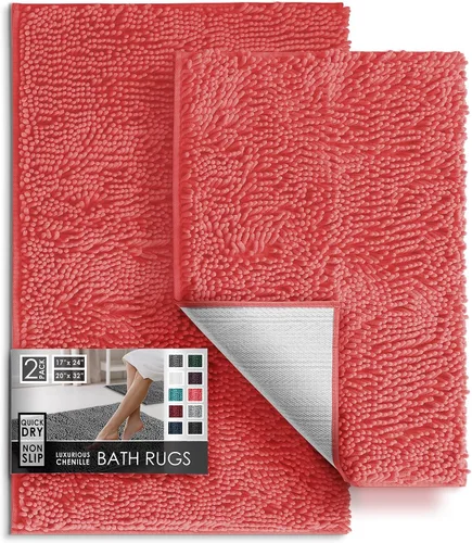 Miniatura 80 de Hearth & Harbor Alfombras de baño, tapete de baño de chenilla - Alfombras de baño lavables a máquina para baño con respaldo antideslizante de goma