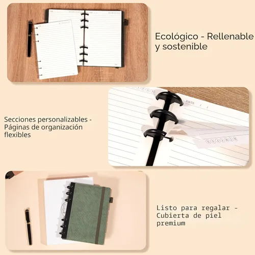 Miniatura 9 de Yoment - Cuaderno de diario de cuero para trabajo, recargable, 224 páginas, 100 GSM, papel grueso, cuaderno de 5 materias con separadores y pestañas