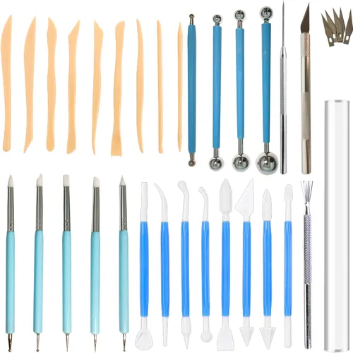 Miniatura 8 de DIYOOHOMY 9 herramientas de arcilla polimérica, lápiz óptico de bola, herramientas de escultura de silicona para cerámica, pintura de puntos, arte