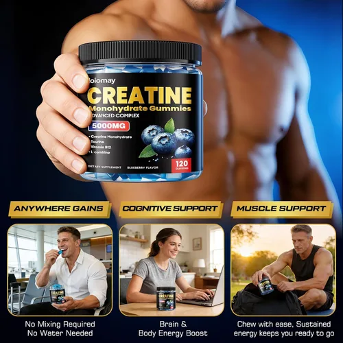 Miniatura 6 de Gomitas de creatina para hombres y mujeres, complejo 5 en 1 con taurina, L-carnitina, vitamina B12 y B6 músculo de apoyo, recuperación, 0.18 oz