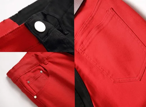 Miniatura 8 de LONGBIDA Pantalones de mezclilla ajustados para hombre con diseño de retazos elásticos de moda