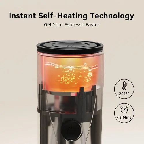Miniatura 2 de Máquina de café espresso portátil, mini cafetera eléctrica autocalentable, hasta 20 bar de presión, compatible con cápsulas NS y molienda fina