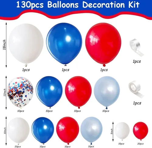 Miniatura 2 de Arco de globos rojos, blancos y azules, 130 unidades, guirnalda de globos azul claro azul claro y blanco con globos de confeti para béisbol, 4