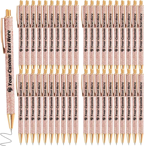Miniatura 35 de 10 bolígrafos personalizados con purpurina, bolígrafos impresos personalizados a granel, bolígrafos retráctiles de tinta negra para graduación
