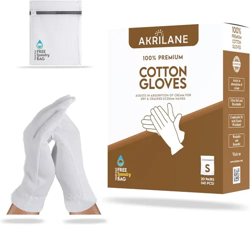 Miniatura 25 de XS Extra Small 10 pares de guantes de algodón 100% premium para manos secas Guantes hidratantes nocturnos para eczema, psoriasis y tratamiento