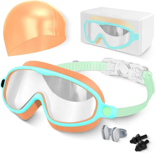 Miniatura 11 de Gafas de natación para niños, antivaho, protección UV y amplia vista & gorro de natación para niños de 3 a 15 años, niños y niñas, bebés