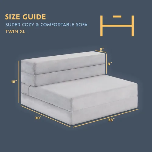 Miniatura 2 de Heyward Sofá triple de 4.5 pulgadas + colchón Tamaño individual XL Espuma firme portátil certificada Certi PUR-US se pliega en el sofá