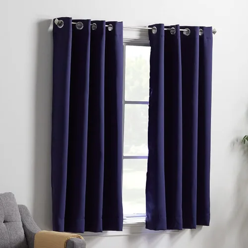 Miniatura 6 de Linenspa Juego de 2 paneles de cortinas 100% opacas, cortinas azul marino de 63 pulgadas de largo, aislamiento térmico, reducción de ruido