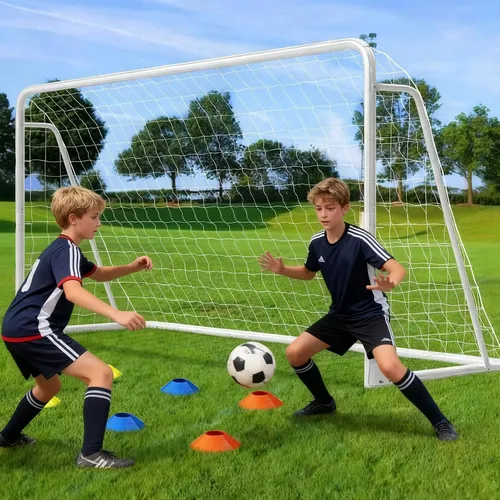 Miniatura 18 de NAIZEA Porterías de fútbol – 24x8/21x7/18x7/12x6/16x7/10x6/8x6/6x4 pies para patio trasero – Portería de fútbol de metal para jóvenes adultos