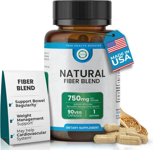 Suplemento de fibra 3 en 1, mezcla orgánica de 750 mg con cáscara de psyllium, chía y semillas de lino, cápsulas de fibra a base de plantas para la