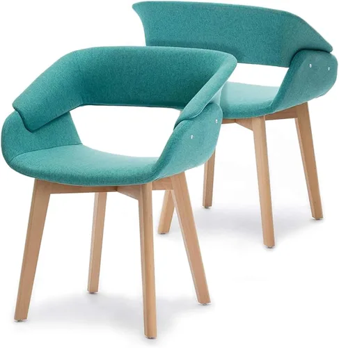 Juego de sillas Ivinta, 2 sillas con brazos, de salón y comedor, con patas de madera maciza, tapizado en tela de lino de mediados de siglo, para