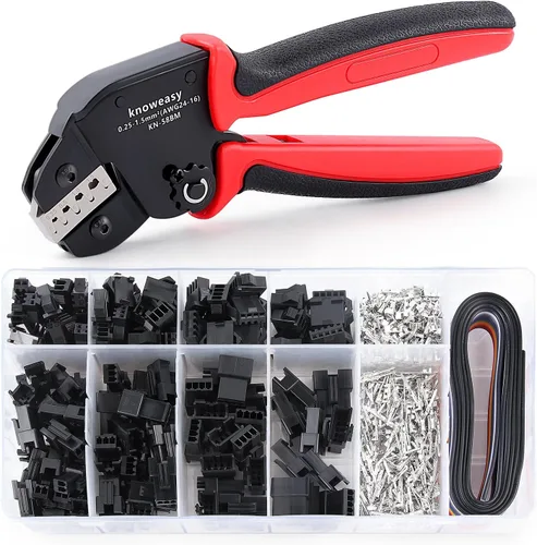 Knoweasy Herramienta de crimpado Jst con 590 conectores JST-XH Kit - Crimpadora de ahorro de trabajo de 24-16 AWG para AMP-TE 2.8/4.0/4.8/6.3,