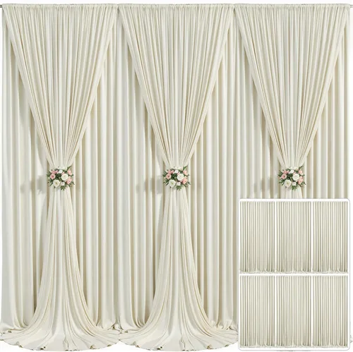 Miniatura 10 de Cortina de fondo beige de 10x10 para bodas y fiestas, cortina de fondo beige sin arrugas para fotos, cortinas de fondo para decoración de baby Gris