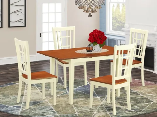 Miniatura 2 de East West Furniture NONI5-WHI-W - Juego de mesa de cocina de 5 piezas para 4 personas, incluye una mesa de comedor rectangular con hojas de mariposa