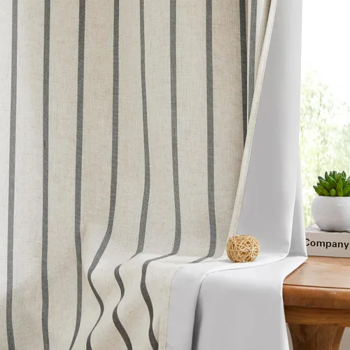 Miniatura 20 de Cortinas cortas de lino texturizado con diseño de búfalo blanco y negro a cuadros, 100% opacas con forro, paneles de estilo granja