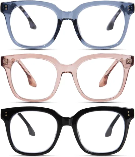 Gafas de lectura de gran tamaño para mujeres y hombres, marco grande, cuadrado, bloqueo de luz azul, para lectura de computadora, bisagra de resorte
