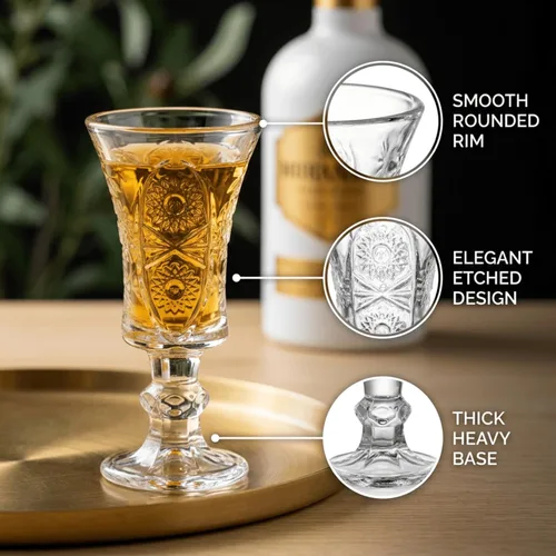 Miniatura 3 de Youeon Juego de 12 vasos de chupito de 1.5 onzas, vasos de chupito de vidrio grabado con base pesada, vasos pequeños para tequila, whisky, vodka