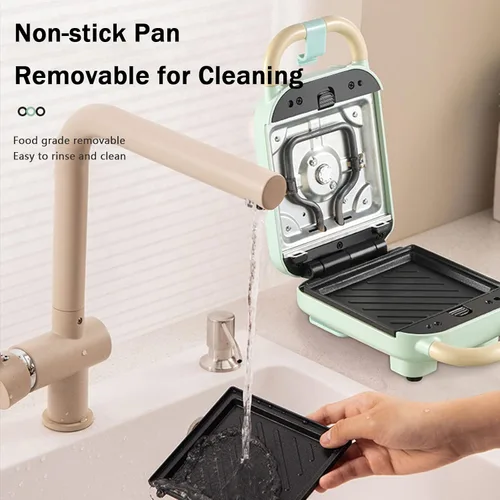 Miniatura 5 de Máquina de gofres individual 6 en 1, plancha para hacer gofres para la familia, máquina de gofres de 650 W con platos de cocción antiadherentes Verde