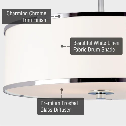 Miniatura 2 de Kira Home Chloe Lámpara de techo moderna de 15 pulgadas con pantalla de tambor de tela blanca, accesorio colgante de 3 luces con difusor de vidrio
