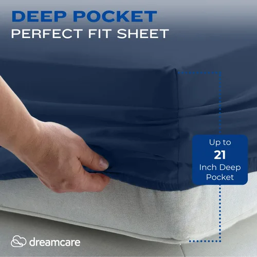Miniatura 3 de DREAMCARE Juego de sábanas de tamaño King, 4 piezas, sábanas refrescantes de hasta 21 pulgadas de profundidad, sábanas y fundas de almohada de lujo