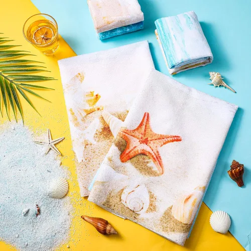 Miniatura 2 de Tegeme 4 toallas de mano para decoración de playa y baño, toalla de mano costera del océano, regalos temáticos del océano, estrellas de mar