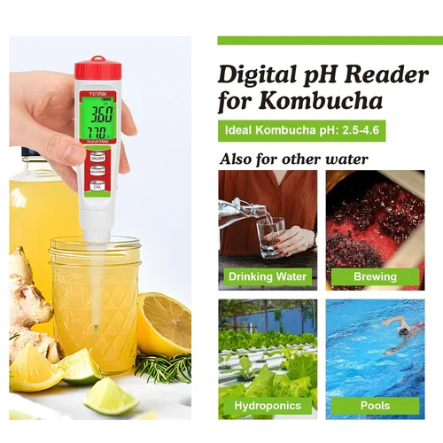 Miniatura 3 de Medidor de pH digital para alimentos YINMIK Medidor de pH para fermentación de alimentos con kit de solución de calibración Tiras de prueba de pH
