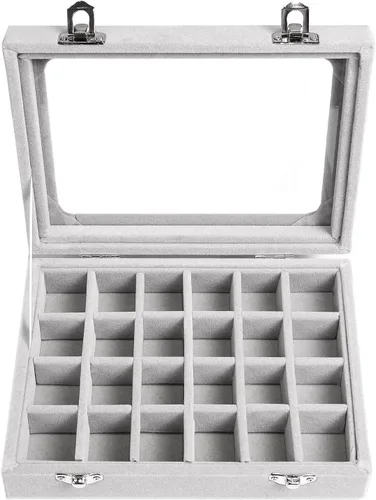 Miniatura 2 de Joyero de terciopelo con 24 rejillas para joyas, caja organizadora de exhibición, bandeja para anillos, estuche de almacenamiento para niñas
