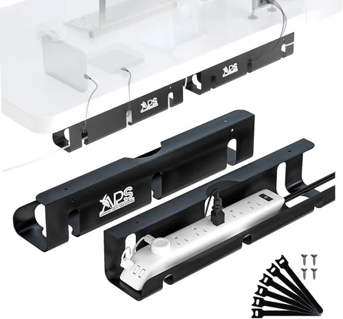 Bandeja de organización de cables para debajo del escritorio (paquete de 2) – Organizador de cables de metal resistente de 16 pulgadas debajo del