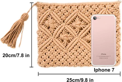 Miniatura 2 de Magibag Bolso de mano con borla de ganchillo, bolsa de mano de algodón, macramé, bolso de mano tejido a mano, bolso de pulsera con cremallera
