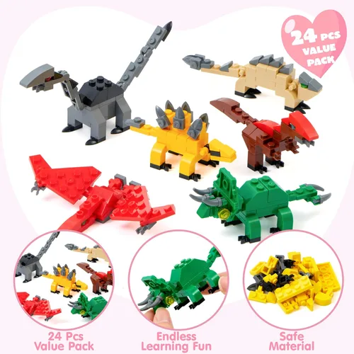 Miniatura 3 de JOYIN Paquete de 24 tarjetas de San Valentín con bloques de construcción de dinosaurios para regalos, recuerdos de fiesta, premio de intercambio