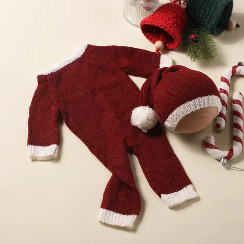 Miniatura 3 de Ylsteed Traje unisex de Navidad para recién nacido: conjunto de mameluco y sombrero de tela mohair, agradable al tacto, alta elasticidad, ligero
