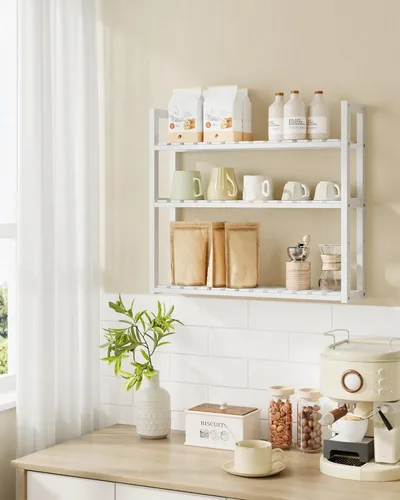 Miniatura 2 de SONGMICS Estantería de bambú para baño, con 3 niveles ajustables para plantas, de montaje en pared o de pie, para la sala de estar, balcón, cocina
