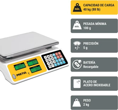 Miniatura 4 de Báscula electrónica Pretul 88.2 lbs de capacidad multifunción