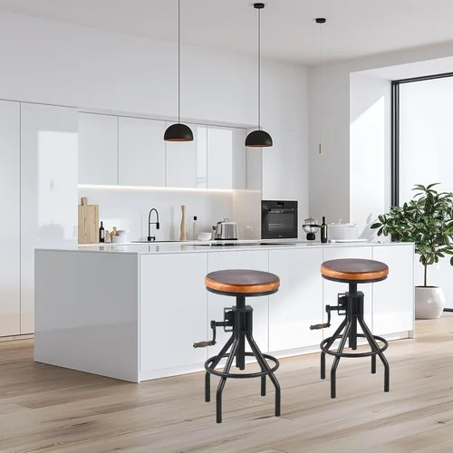 Miniatura 8 de Taburete industrial de madera para mostrador de granja, altura ajustable con asa, taburete de bar de cocina, color negro, juego de 2