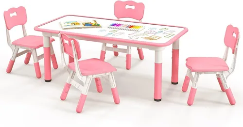 Miniatura 11 de Costzon Juego de mesa y 4 sillas para niños, escritorio y sillas para niños pequeños de altura ajustable con escritorio de graffiti, patas Verde