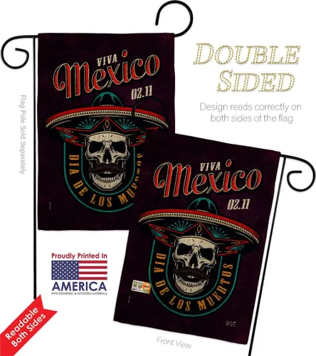 Miniatura 5 de Viva Mexico Burlap Garden House Flags Set Falltime Day of Dead Dia De Los Muertos Fiesta Mexican Party Autumntime Small Decorative Gift Yard Banner
