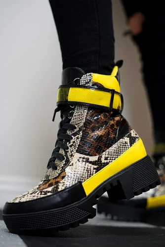 Miniatura 2 de Cape Robbin Future Wave Leopard Snake Lace Up Lug Sole Commander Millitary Boots