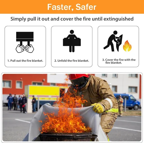 Miniatura 3 de KANHIRO Manta contra incendios de emergencia para la cocina del hogar, manta de fibra de vidrio para extinción de incendios ideal para escuela, Rojo