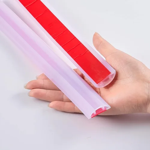 Miniatura 2 de Bloque plegable para baño, tapón de agua, tira de sellado para umbral de ducha, barrera de ducha de silicona autoadhesiva (39 pulgadas, transparente)