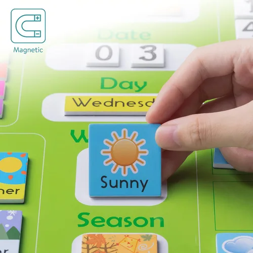 Miniatura 3 de Navaris Calendario magnético para niños, aprendizaje de los primeros años, clima, fecha, mes, día, tabla educativa de temporada para niños, tablero