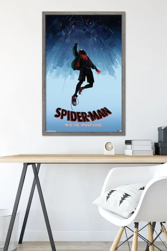 Miniatura 6 de Trends International Spider-Man de Marvel póster Into The Spider-Verse-Falling de 22.37 x 34 pulgadas, versión enmarcada en madera reutilizada