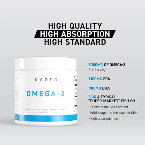 Miniatura 3 de Kaged Cápsulas blandas Omega 3 Sin sabor Suplemento de aceite de pescado 3000 mg de ácidos grasos Omega 3 con EPA y DHA Ultra puro, sin