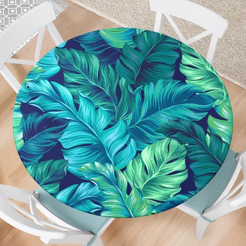 Miniatura 9 de Round Fitted Tablecloth with Elastic Edge Indoor Outdoor Washable Reusable Table Cover for Kitchen Picnic Party Fits 36-40" Diameter Round Tables