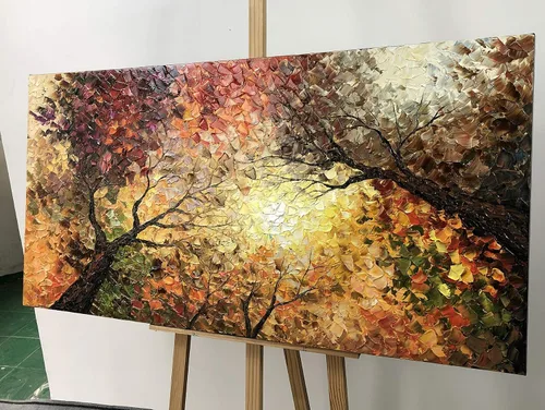 Miniatura 2 de Tiancheng Arte, 24 x 48 pulgadas, arte moderno de árbol pintado a mano, pintura al óleo, marco de madera abstracto, arte de pared para sala