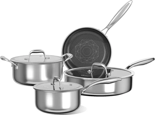 Miniatura 11 de COOKER KING Juego de 6 ollas antiadherentes híbridas de 1.5 y 2 cuartos de galón y ollas de 5 cuartos con tapas de vidrio, utensilios de cocina