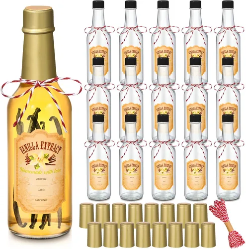 Miniatura 18 de Tioncy 16 botellas vacías de extracto de vainilla para botella de vidrio casera con tapa, banda retráctil, calcomanía, manualidades, regalo de boda