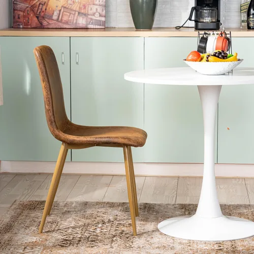 Miniatura 8 de FurnitureR Juego de 2 sillas de comedor, silla auxiliar tapizada de gamuza con respaldo medio, asiento suave y patas de metal resistentes para Marrón