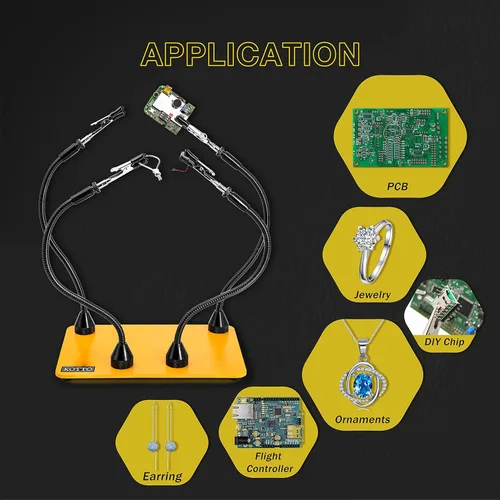 Miniatura 6 de Fstop Labs Herramienta de soldadura de tercera mano, soporte para PCB, cuatro brazos metálicos flexibles con base magnética, manos que ayudan a